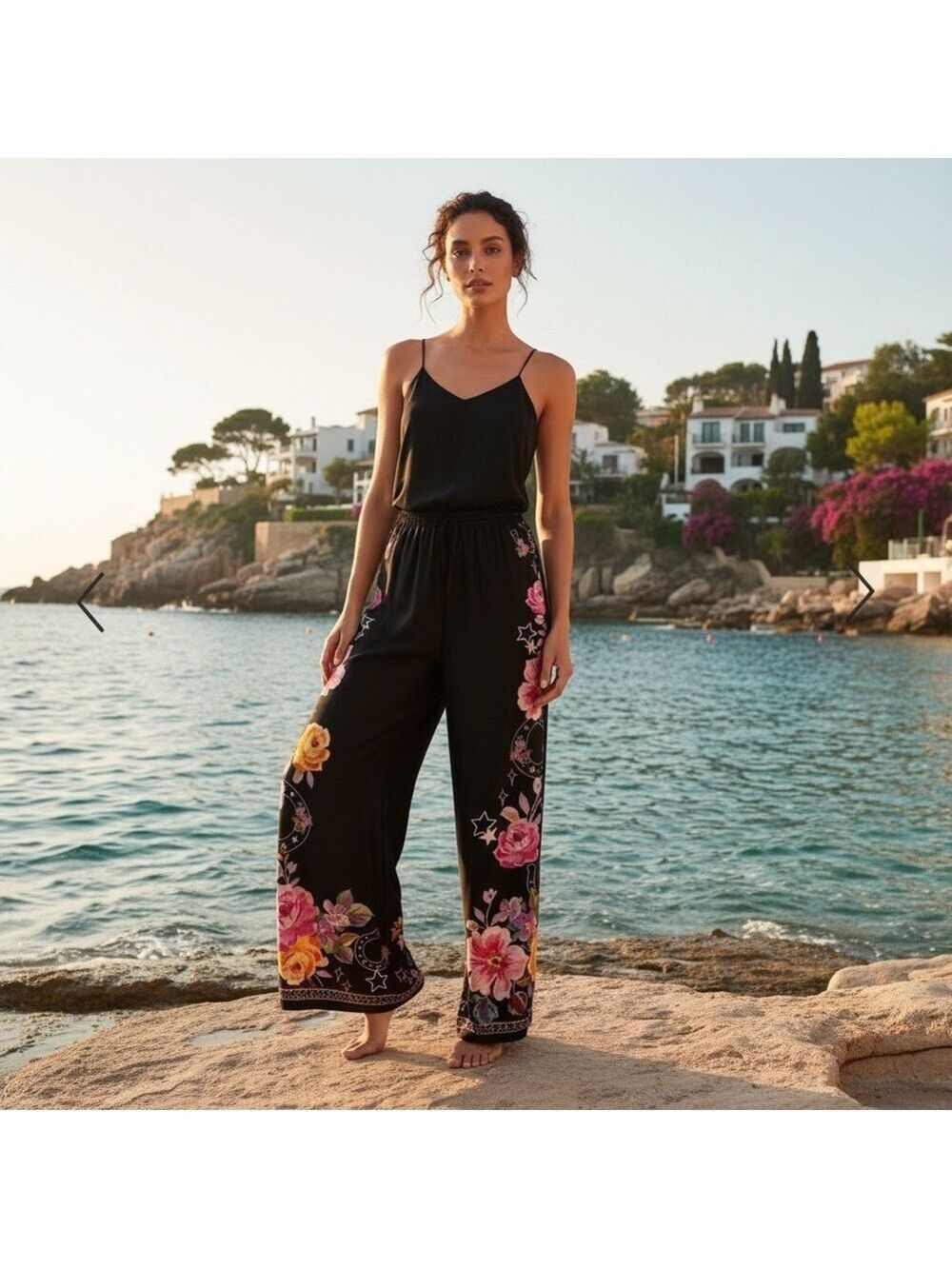 Johnny Was Jade Frankie Easy Pant Kasumi Black Floral Wide Leg Silk Blend Sz XL - Picture 2 of 13